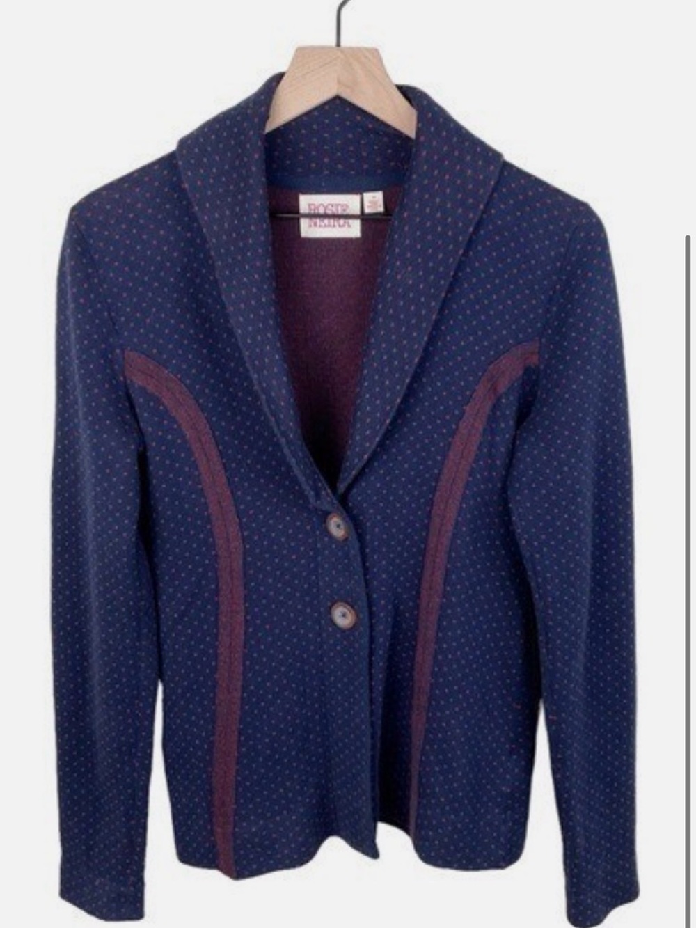 Anthropologie Rosie Neira Navy Polka Dot Blazer Cotton Linen- Small PTP 21 i